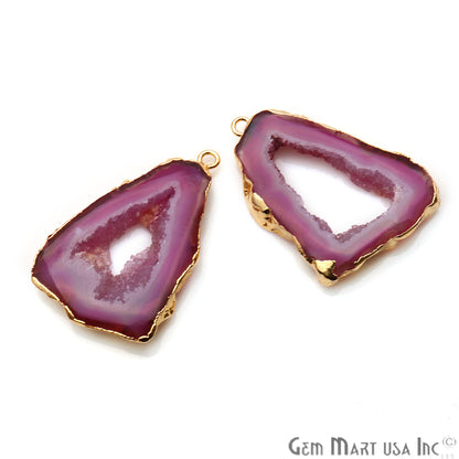 Agate Slice 25x38mm Organic Gold Electroplated Gemstone Earring Connector 1 Pair - GemMartUSA