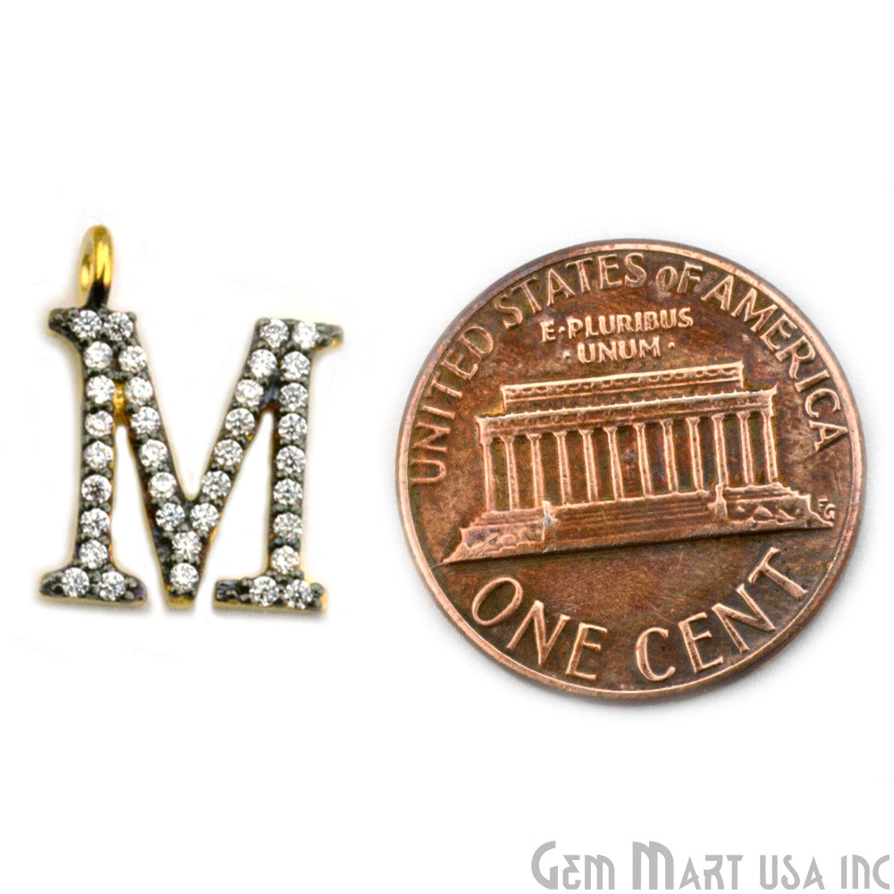 M' Alphabet Charm CZ Pave Gold Vermeil Charm for Bracelet & Pendants - GemMartUSA