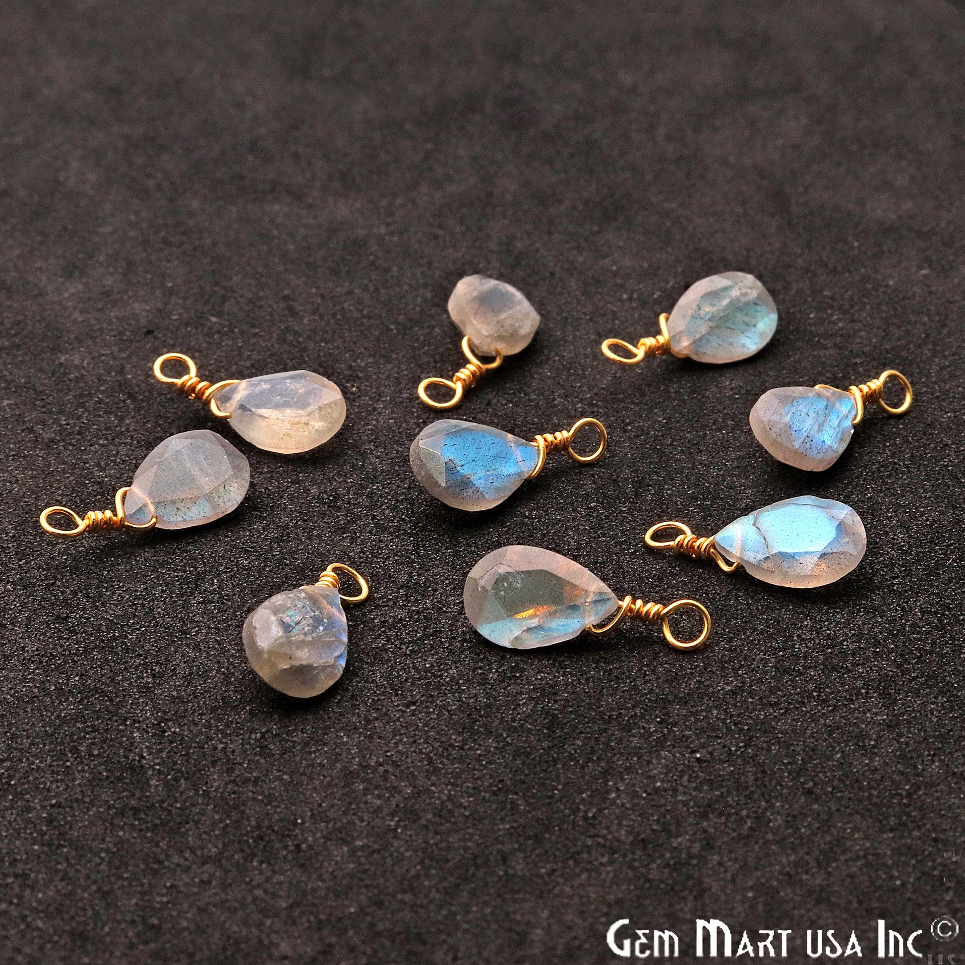 Labradorite 6x9mm Pears Single Bail Gold Wire Wrapped Gemstone Connector - GemMartUSA