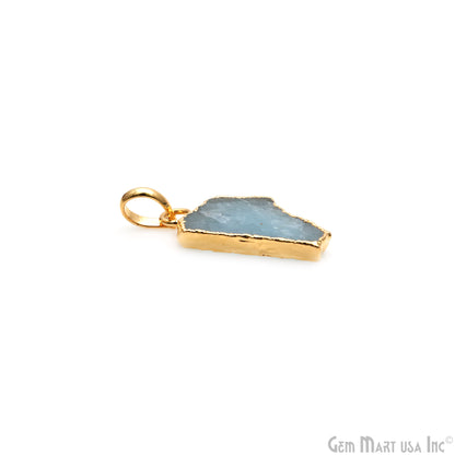 Aquamarine Free Form shape 24x13mm Gold Electroplated Gemstone Single Bail Pendant