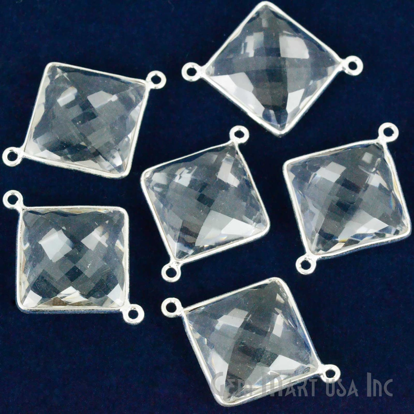 Square 16mm Double Bail Silver Bezel Gemstone Connector