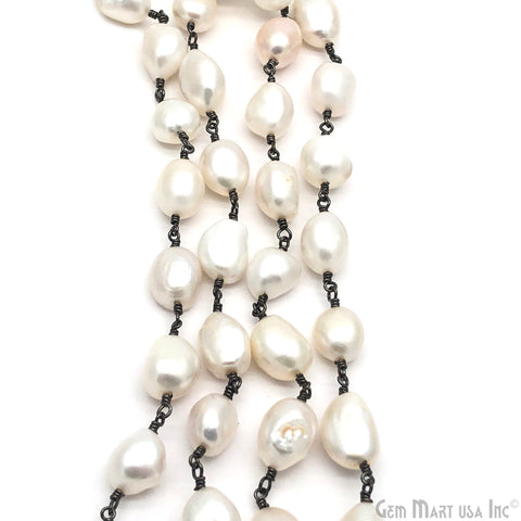 Baroque Pearl Oxidized Wire Wrapped Rondelle Beads Chain