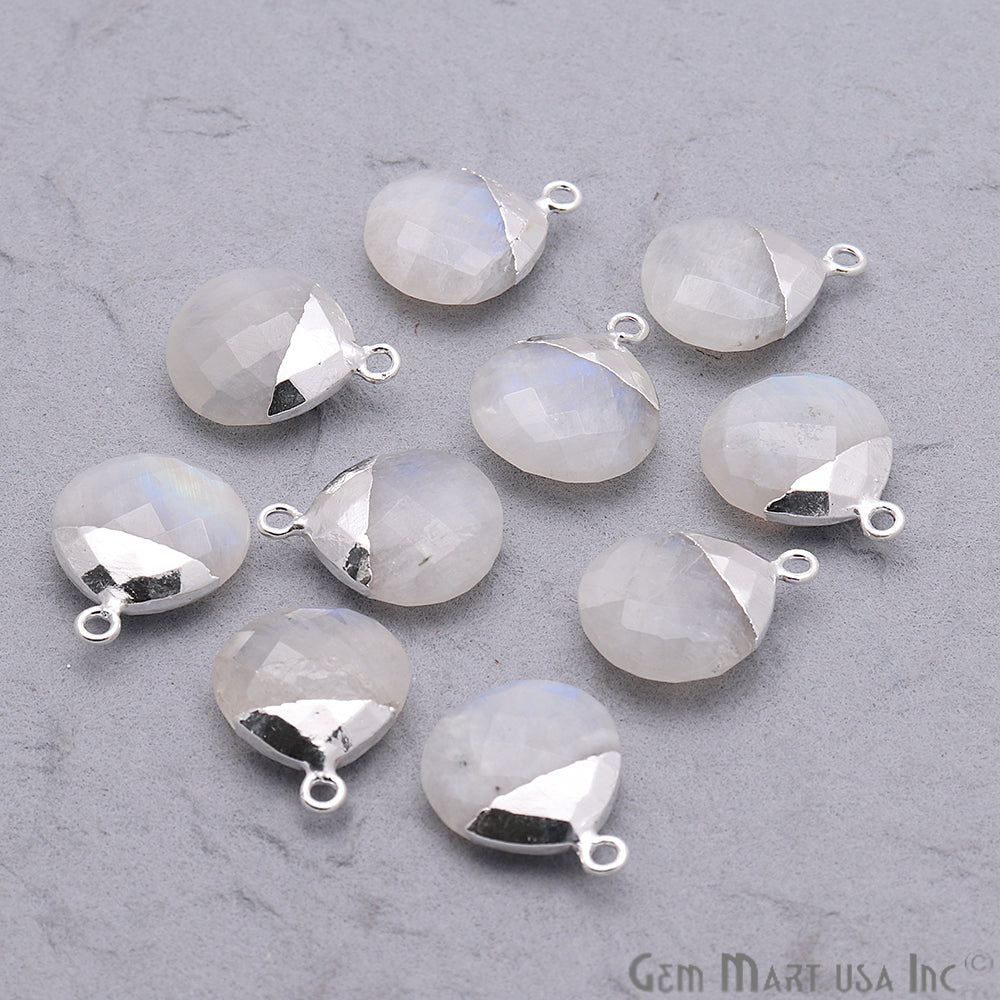 Rainbow Moonstone 16mm Onion Silver Electroplated Gemstone Connector - GemMartUSA