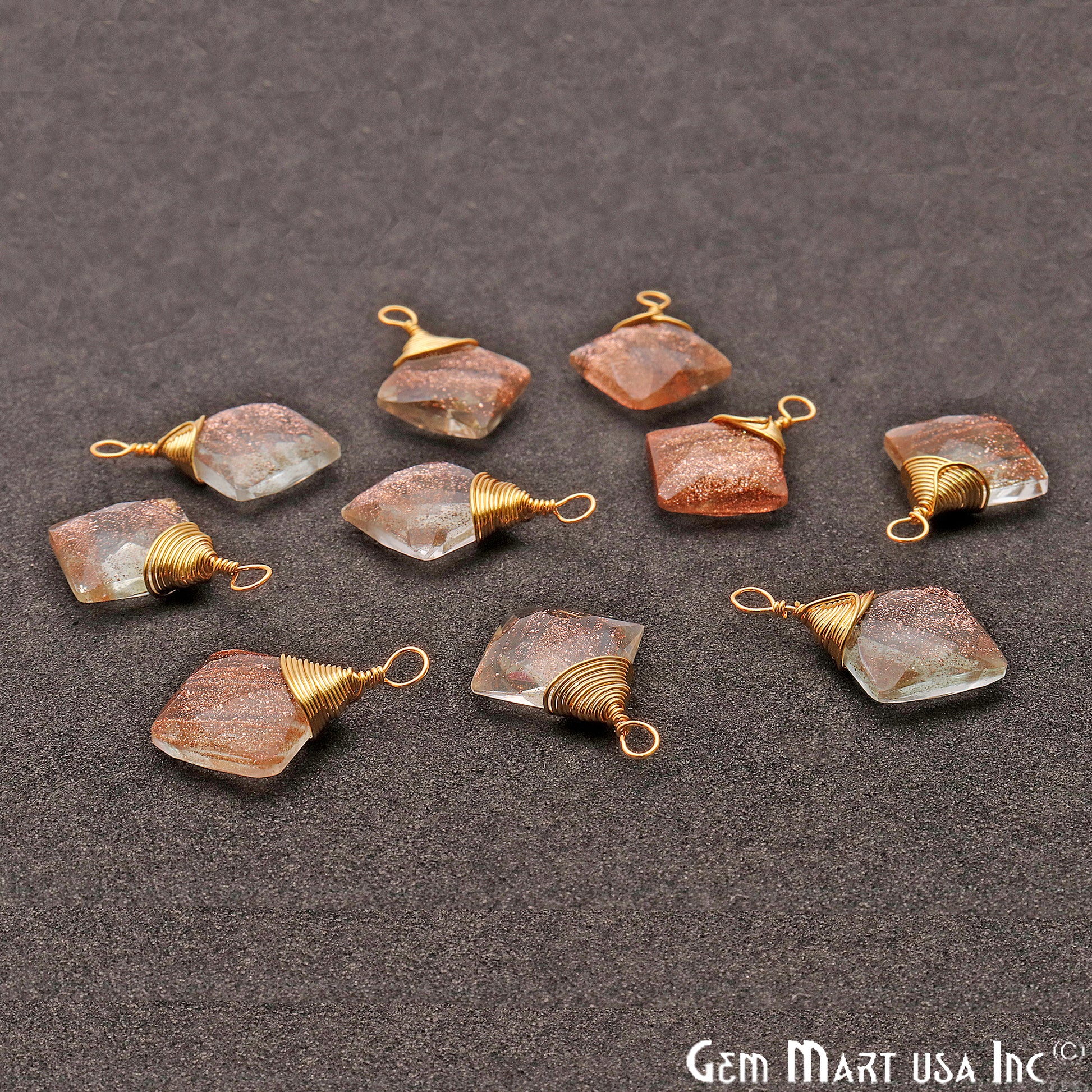 Copper Infused Square 12mm Gold Plated Wire Wrapped Gemstone Connector - GemMartUSA