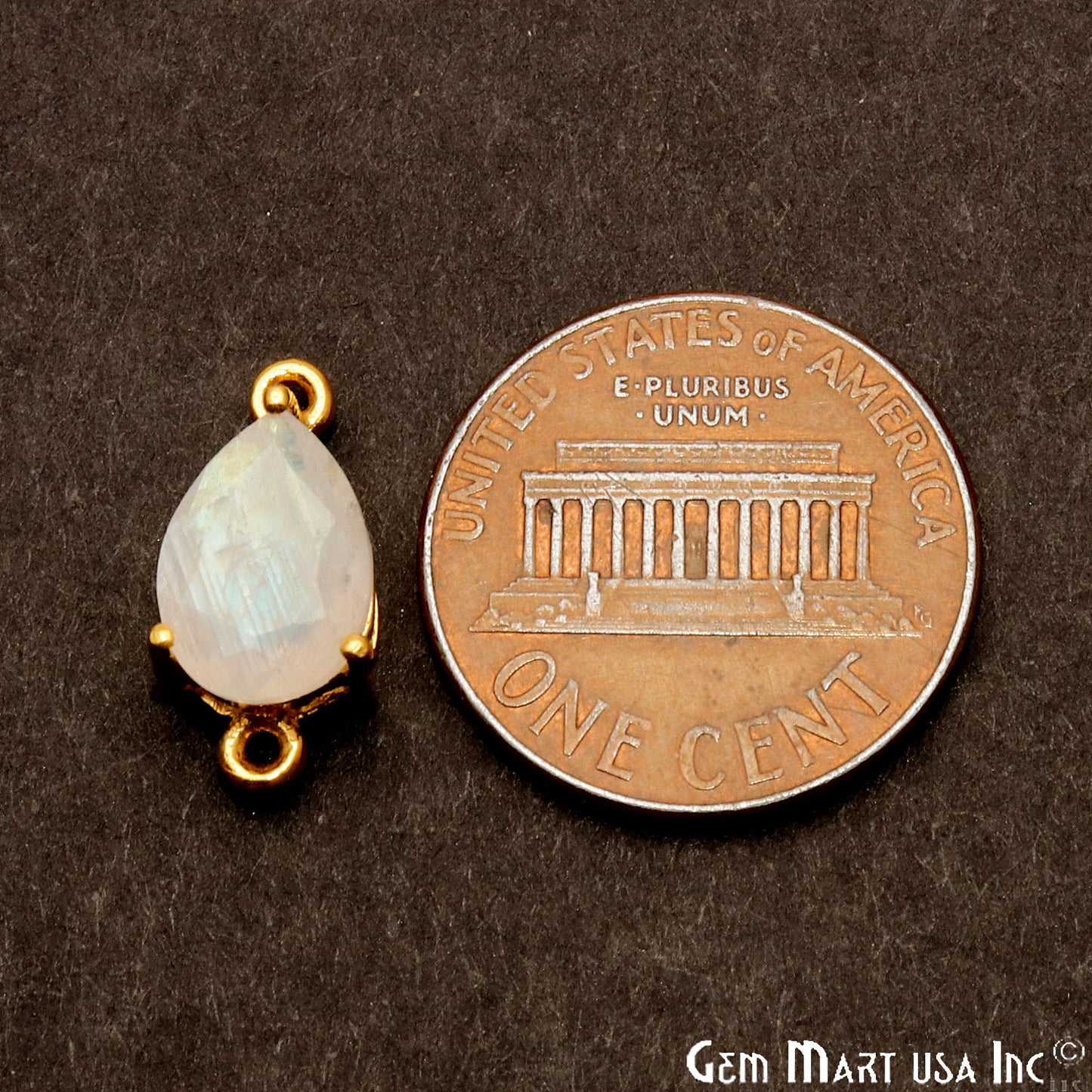 Rainbow Moonstone Prong Setting Gold Plated Flashy Gemstone Connector - GemMartUSA