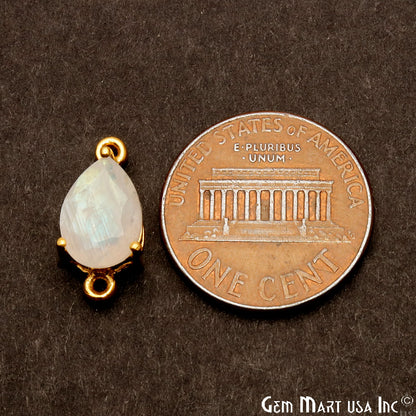 Rainbow Moonstone Prong Setting Gold Plated Flashy Gemstone Connector - GemMartUSA