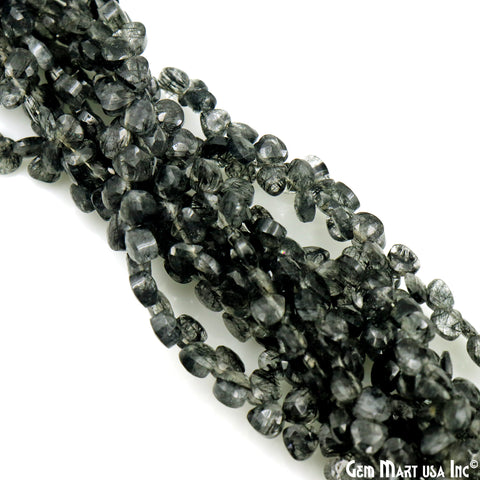 Black Rutilated Faceted Heart Shape 5mm Beads Gemstone 8 Inch Strands