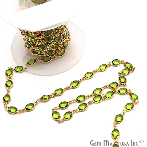 Peridot 7x5mm Oval Bezel Link Gold Plated Continuous Connector Chain - GemMartUSA