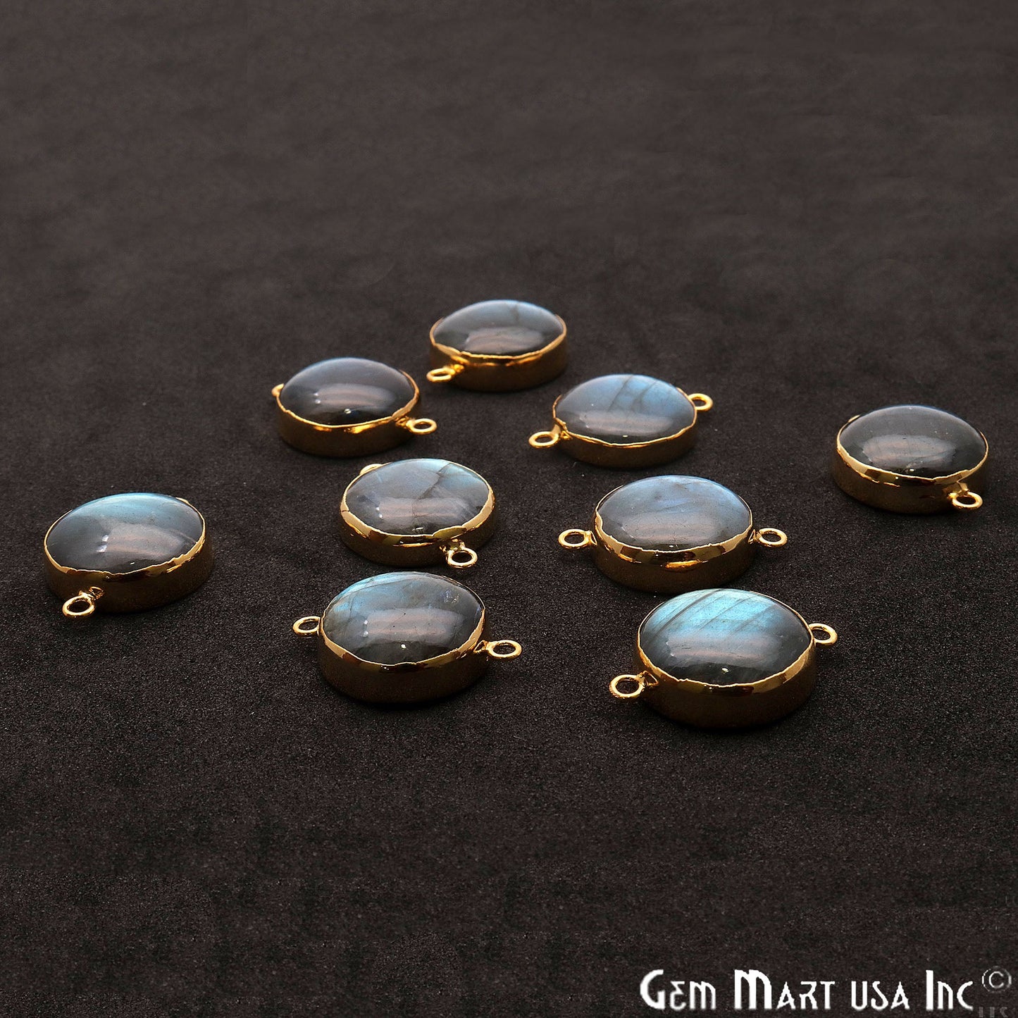 Labradorite Cabochon 24x18mm Round Gold Electroplated Double Bail Gemstone Connector - GemMartUSA