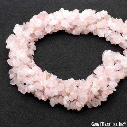 Rose Quartz Chip Beads, 34 Inch, Natural Chip Strands, Drilled Strung Nugget Beads, 7-10mm, Polished, GemMartUSA (CHRQ-70004)