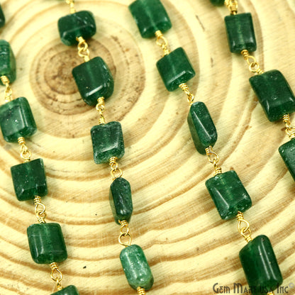 Aventurine 9x7mm Tumble Beads Gold Plated Rosary Chain