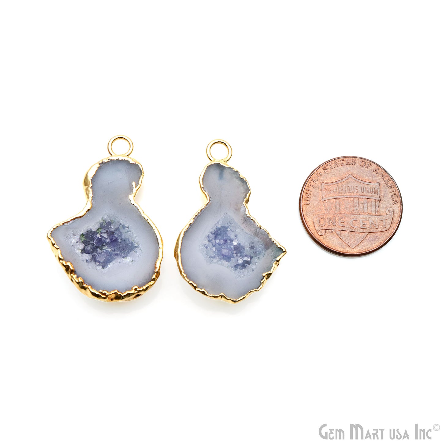 Geode Druzy 32x22mm Organic Gold Electroplated Single Bail Gemstone Earring Connector 1 Pair