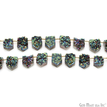 Green Druzy Pentagon Beads, 8 Inch Gemstone Strands, Drilled Strung Briolette Beads, Pentagon Shape, 17X12mm