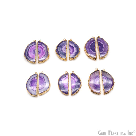 Agate Slice 16x41mm Organic Gold Electroplated Gemstone Earring Connector 1 Pair