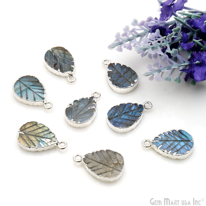 Labradorite Leaf 12x16mm Silver Edged Pendant Connector - GemMartUSA