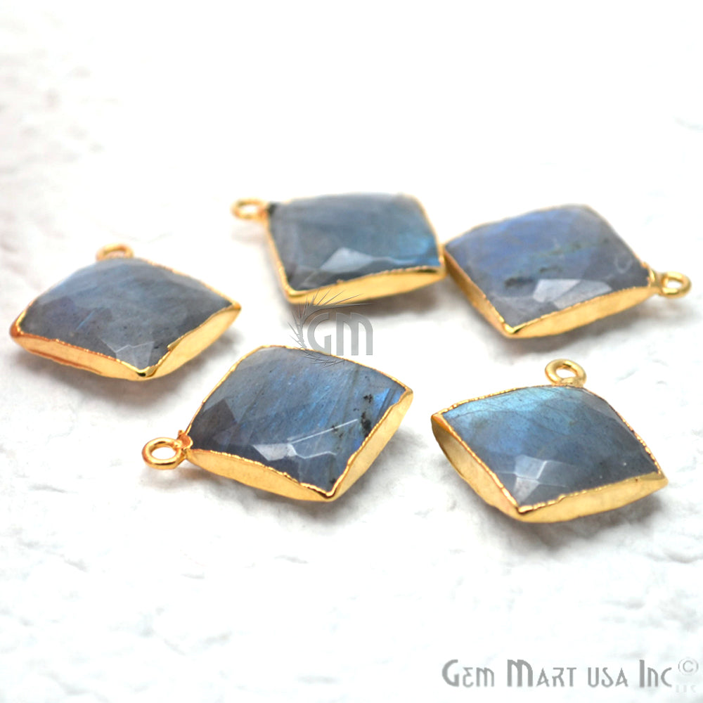 Labradorite Square Shape 16mm Gold Electroplated Single Bail Gemstone Connector - GemMartUSA