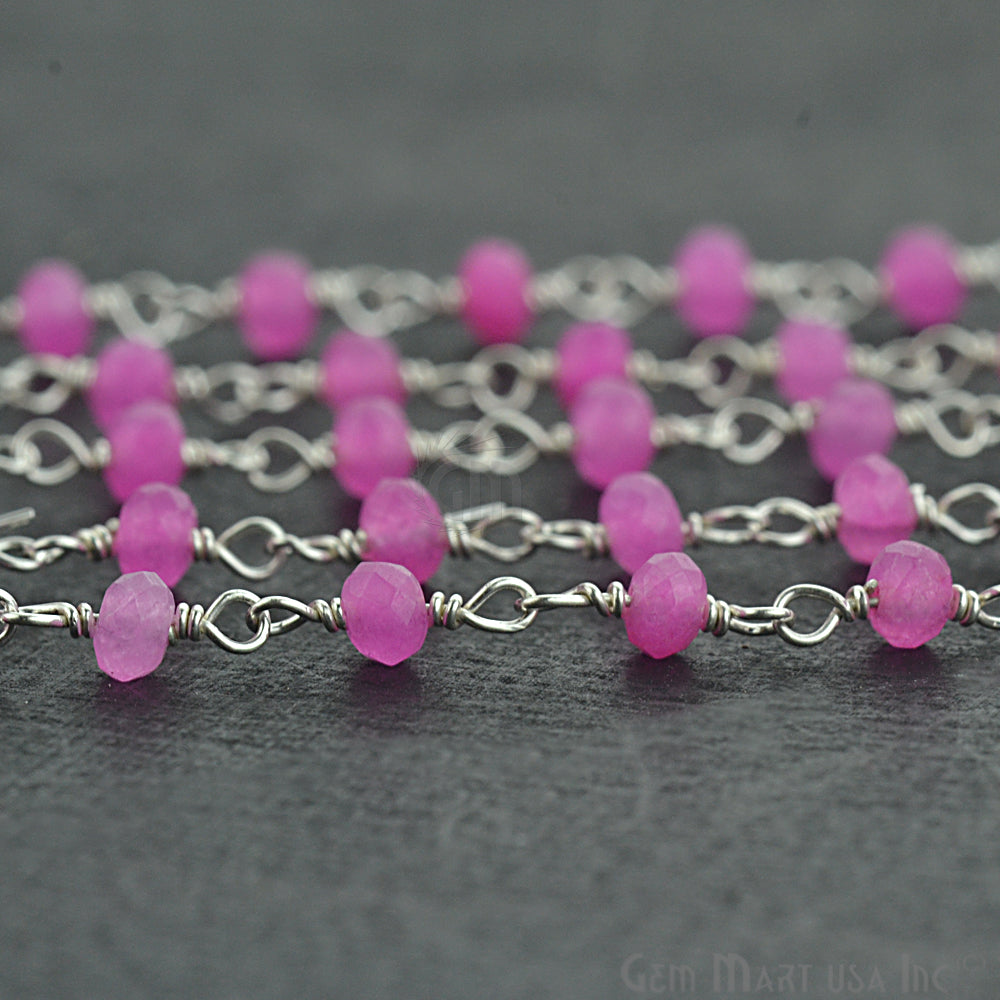 Hot Pink Chalcedony Silver Plated Wire Wrapped Beads Rosary Chain (763849703471)