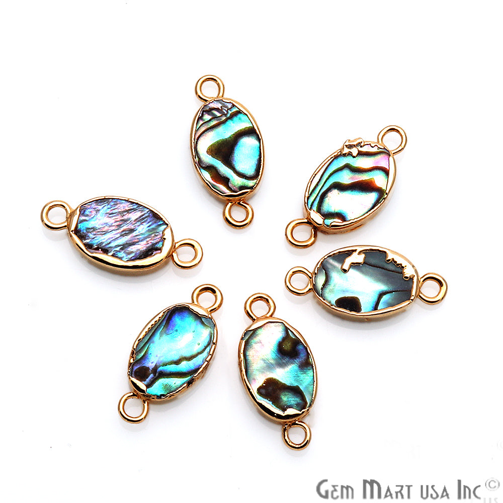 Abalone Shell Oval Gold Electroplated Double Bail 8x12mm Gemstone Connector - GemMartUSA