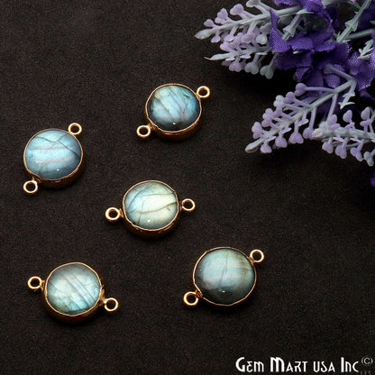 Labradorite Cabochon 22x15mm Round Gold Electroplated Double Bail Gemstone Connector - GemMartUSA