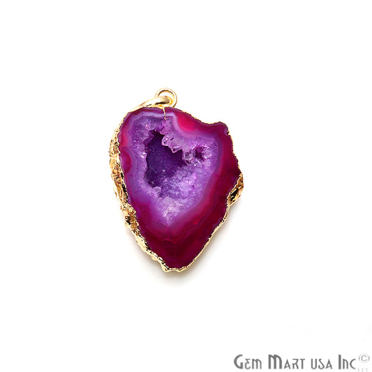 DIY Geode Druzy Gemstone 25x34mm Gold Edged Necklace Pendant - GemMartUSA