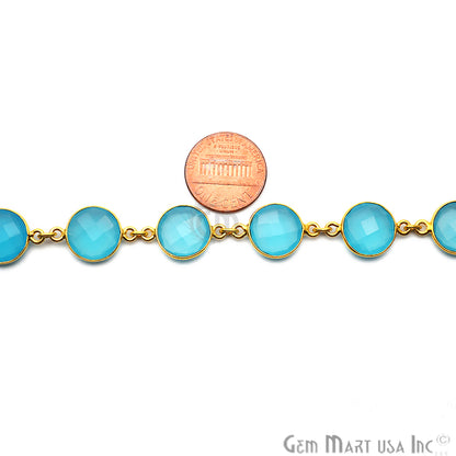 Sky Blue Chalcedony Round 12mm Gold Bezel Continuous Connector Chain - GemMartUSA (764296101935)