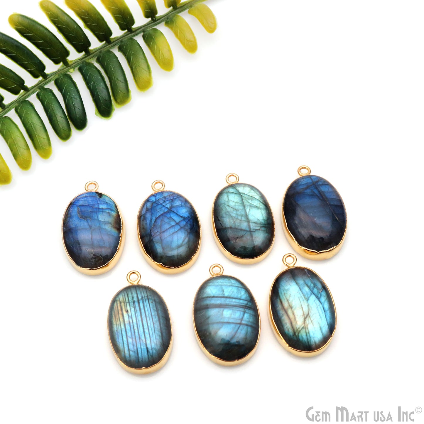 Flashy Labradorite 29x18mm Cabochon Oval Single Bail Gold Electroplated Gemstone Connector