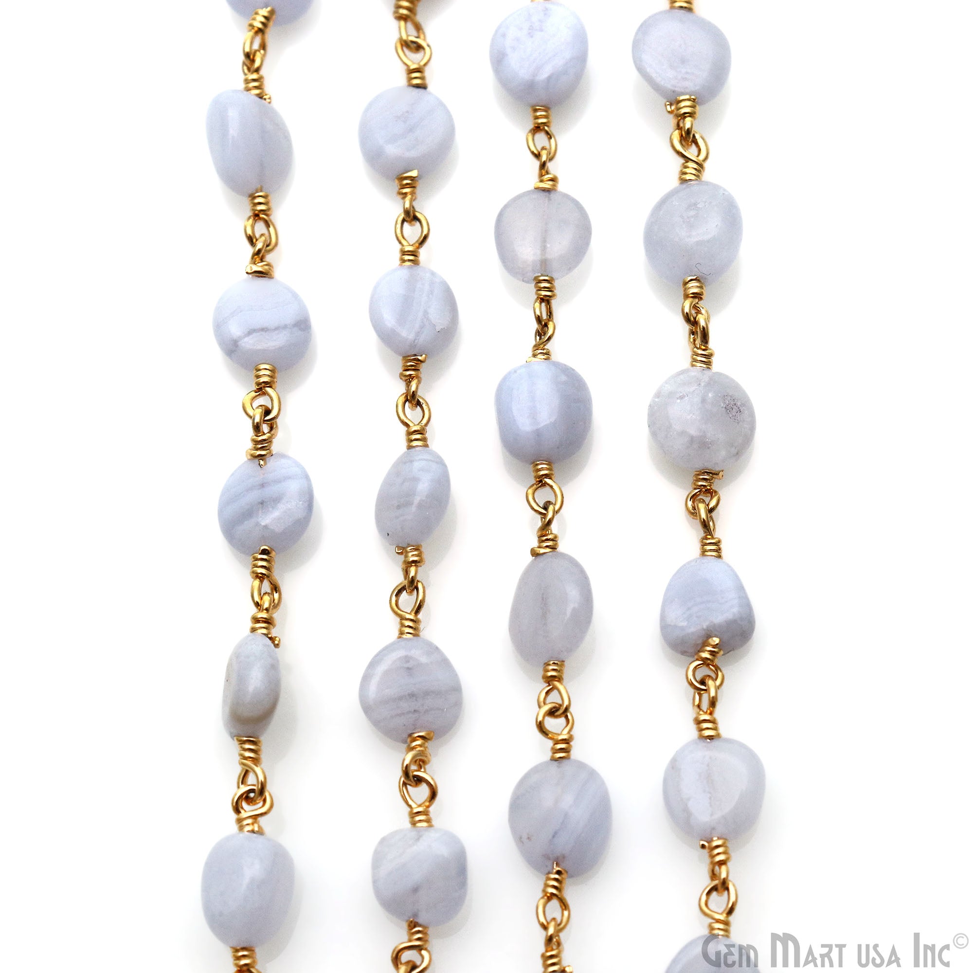 Blue Lace Agate 8x5mm Tumble Beads Gold Plated Rosary Chain