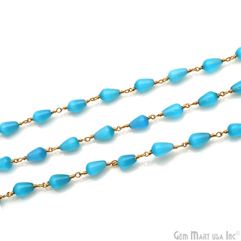 Blue Monalisa 9x4mm Gold Plated Beads Rosary Chain