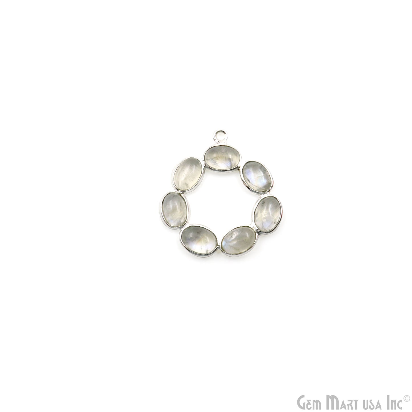 Rainbow Moonstone Round Shape 27x23mm Silver Plated Bezel Component