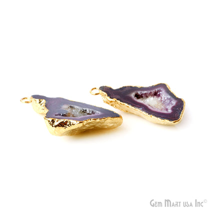 Geode Druzy 42x28mm Organic Gold Electroplated Single Bail Gemstone Earring Connector 1 Pair