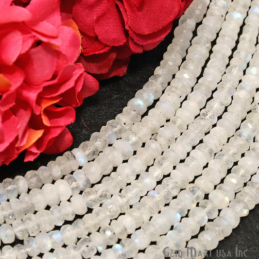 Rainbow Moonstone 5-6mm Round Rondelle Strand Beads - GemMartUSA