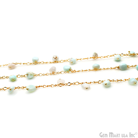 Light Amazonite Tumble Beads 8x5mm Gold Plated Cluster Dangle Chain