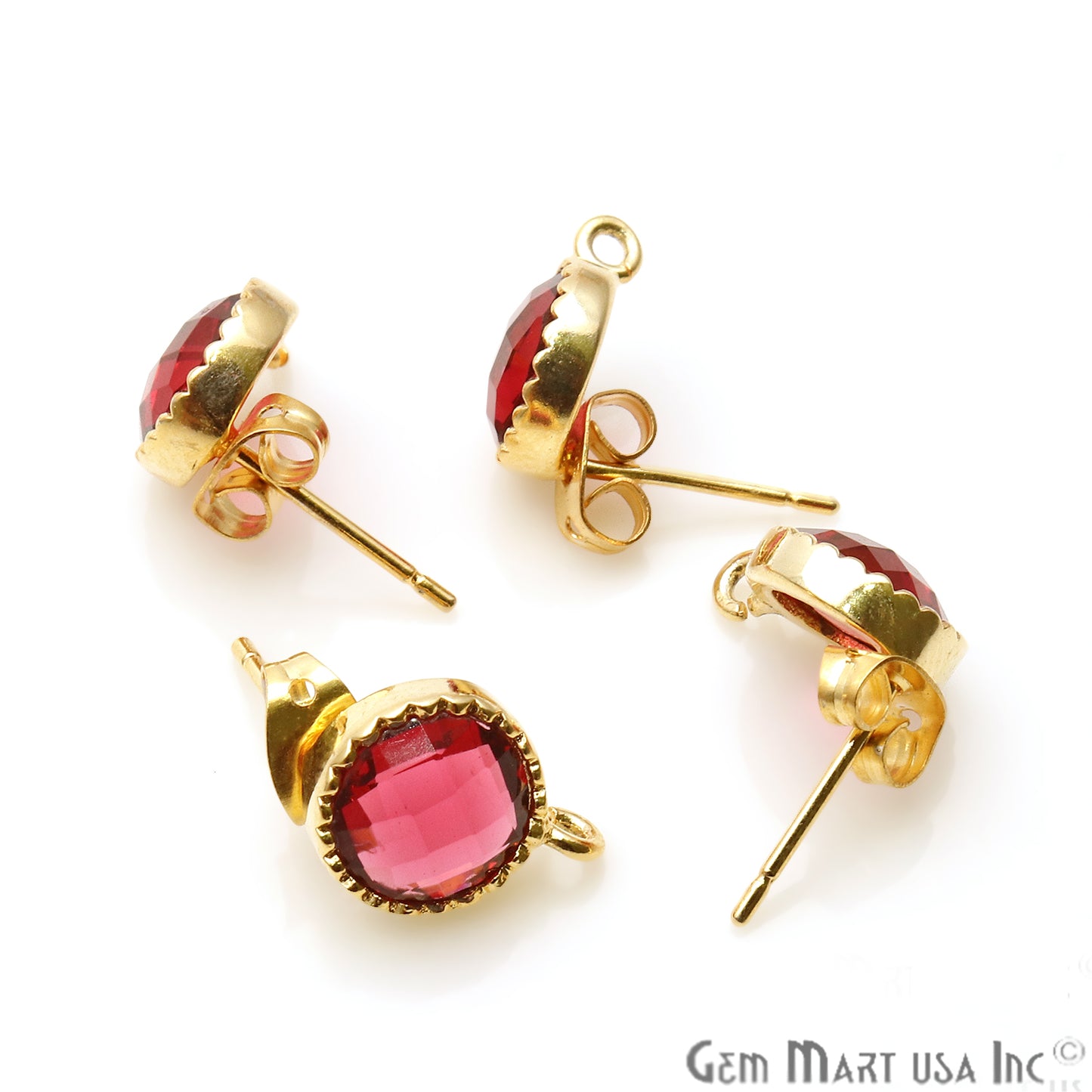 DIY Round 13x9mm Gold Bail Gemstone stud Earring (Pick Your Gemstone) - GemMartUSA