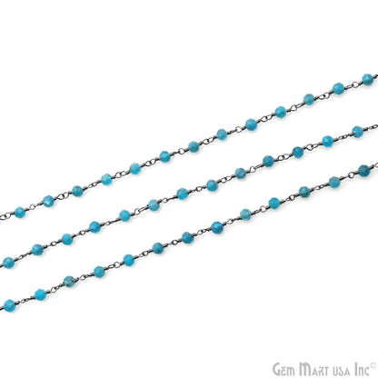 Blue Monalisa 3-3.5mm Oxidized Beaded Wire Wrapped Rosary Chain