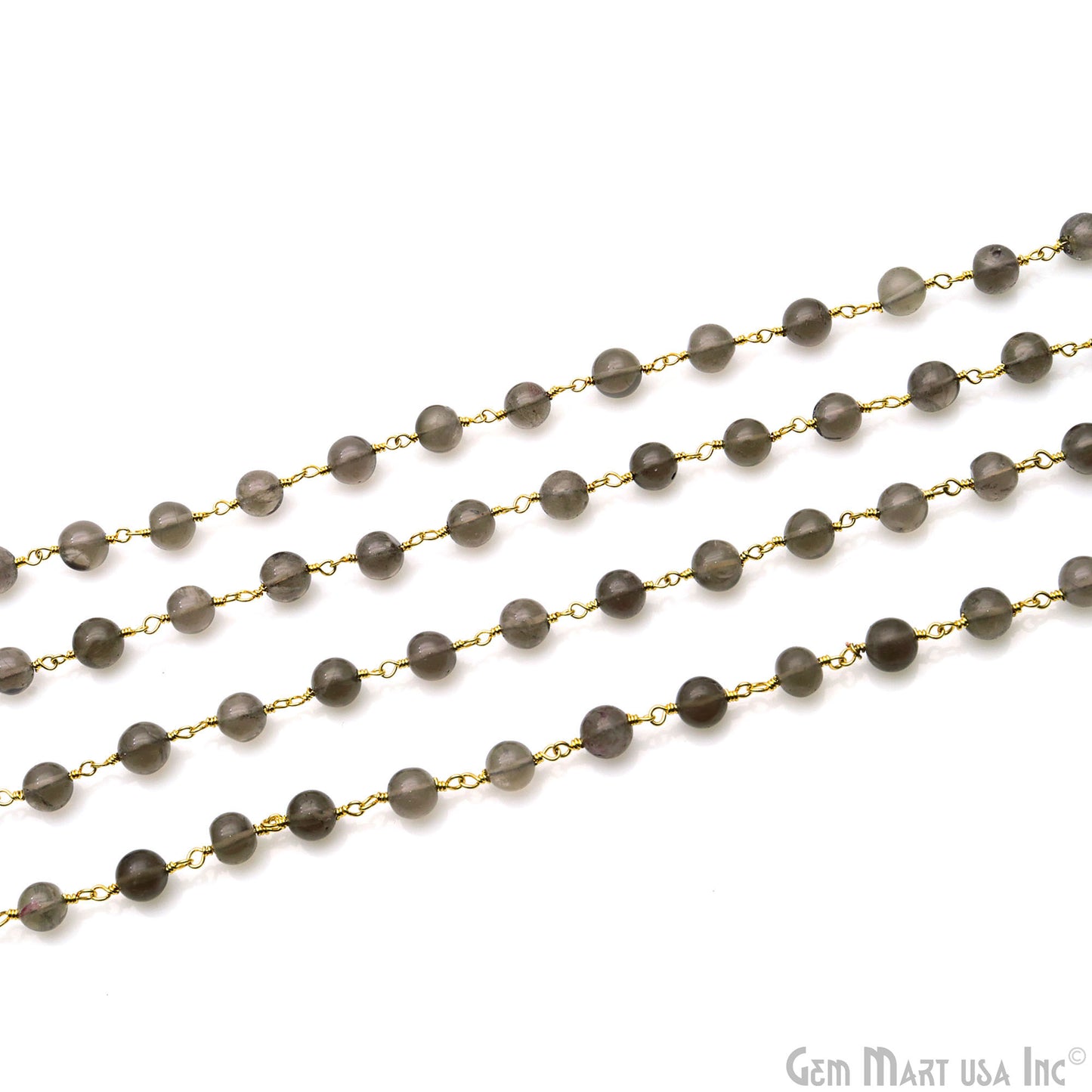 Smoky Topaz 5mm Round Smooth Beads Gold Plated Rosary Chain