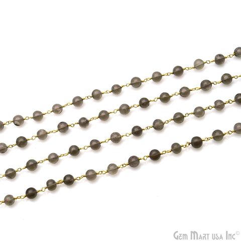 Smoky Topaz 5mm Round Smooth Beads Gold Plated Rosary Chain