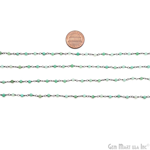 Chrysoprase Cabochon 3.5mm Oxidized Wire Wrapped Rosary Chain