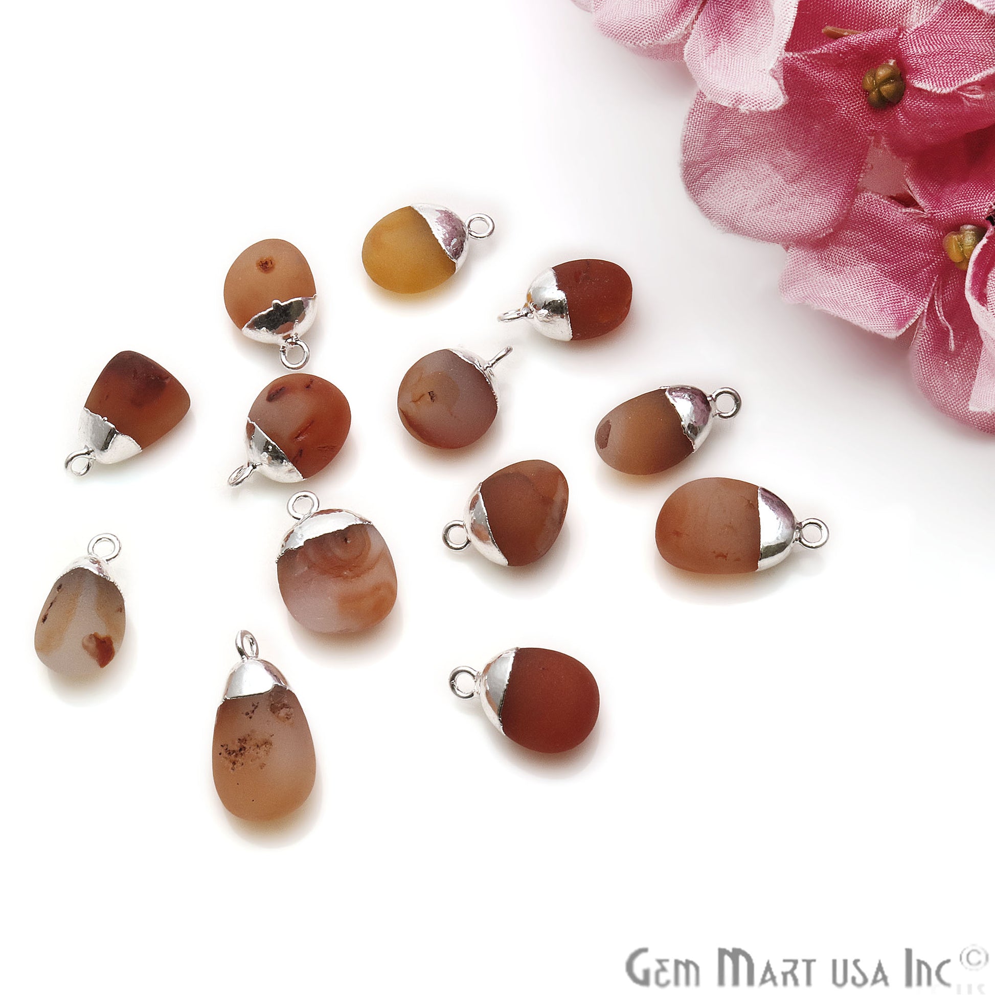 Carnelian Matte Beads 18x12mm Single Bail Silver Electroplated Gemstone Connector - GemMartUSA