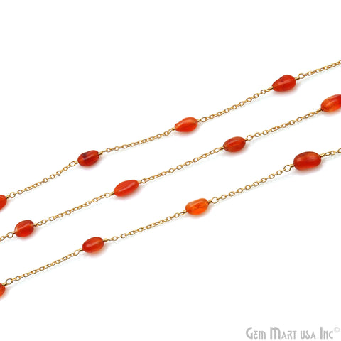 Carnelian Tumble Beads 10x6mm Gold Wire Wrapped Rosary Chain