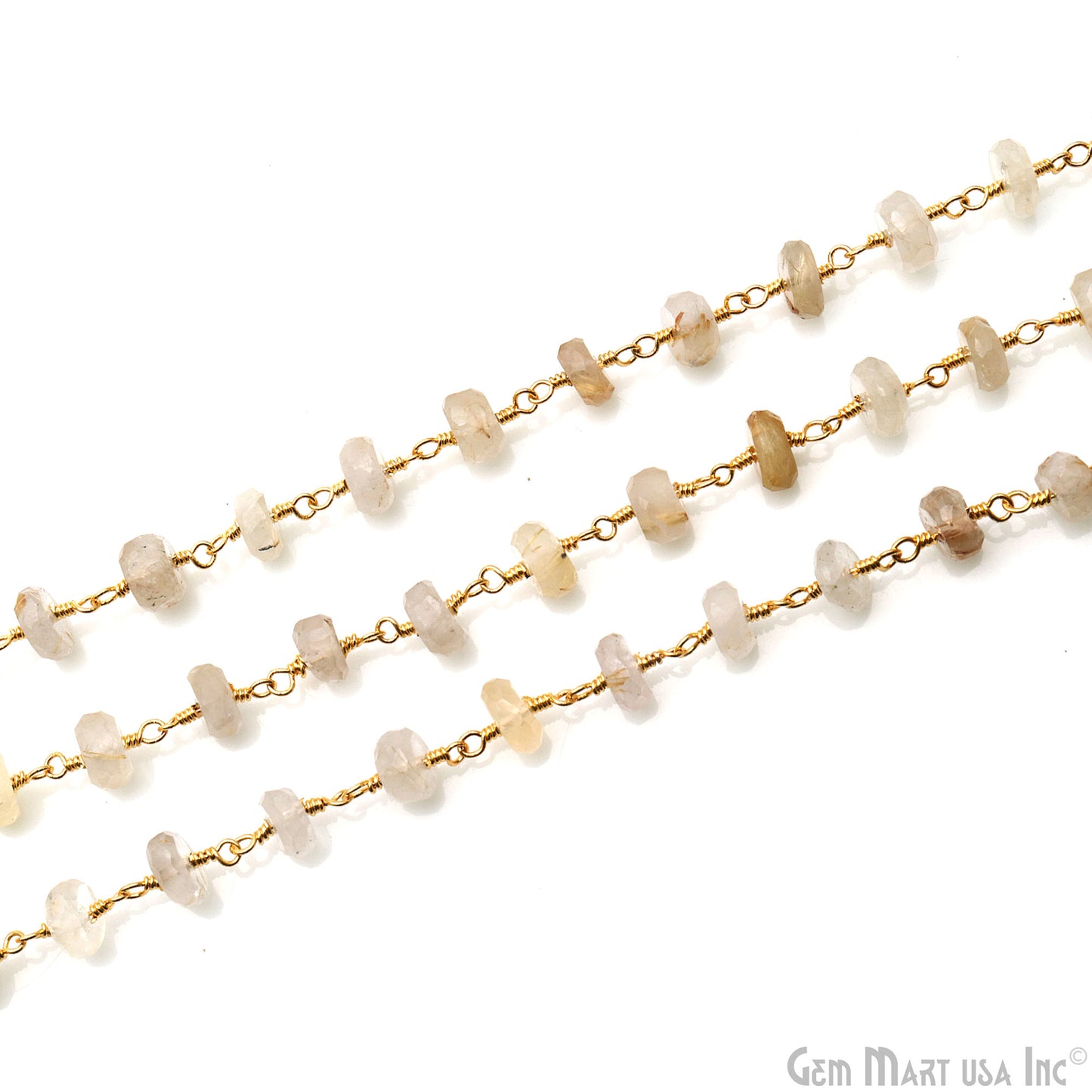 Golden Rutile Faceted Beads 6-7mm Gold Wire Wrapped Rosary Chain