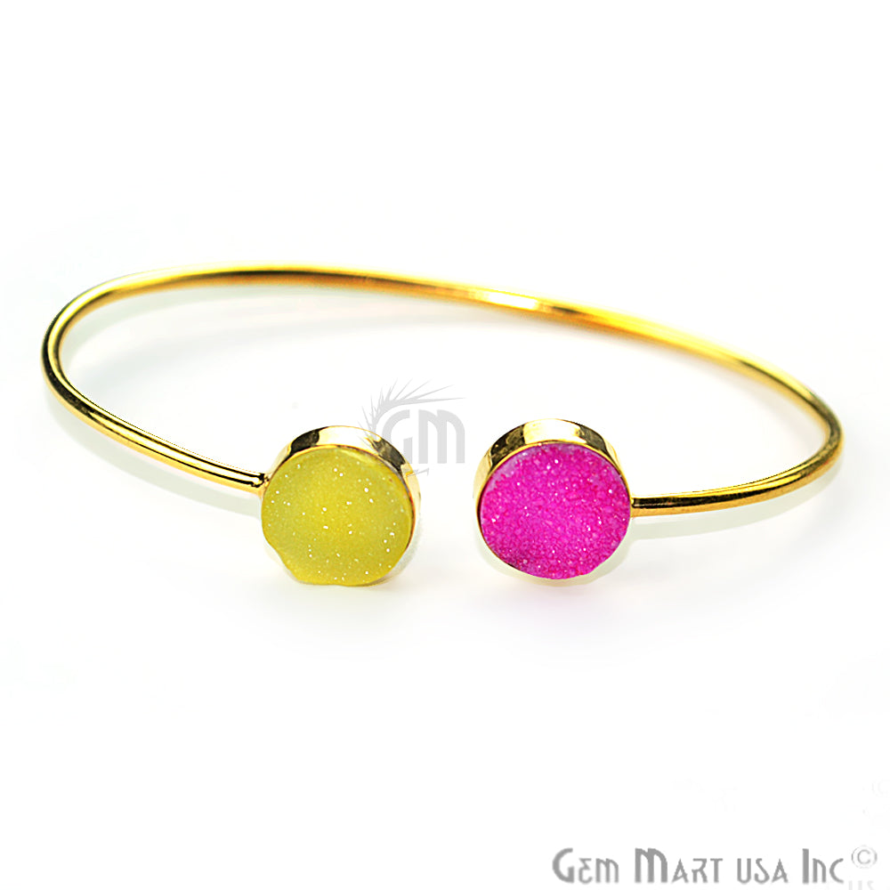 Double Druzy Gemstone Gold Plated Adjustable Bangle Bracelets (Pick Color) - GemMartUSA (744904327215)