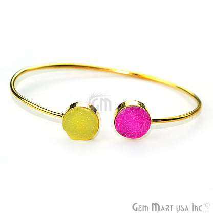 Double Druzy Gemstone Gold Plated Adjustable Bangle Bracelets (Pick Color) - GemMartUSA (744904327215)