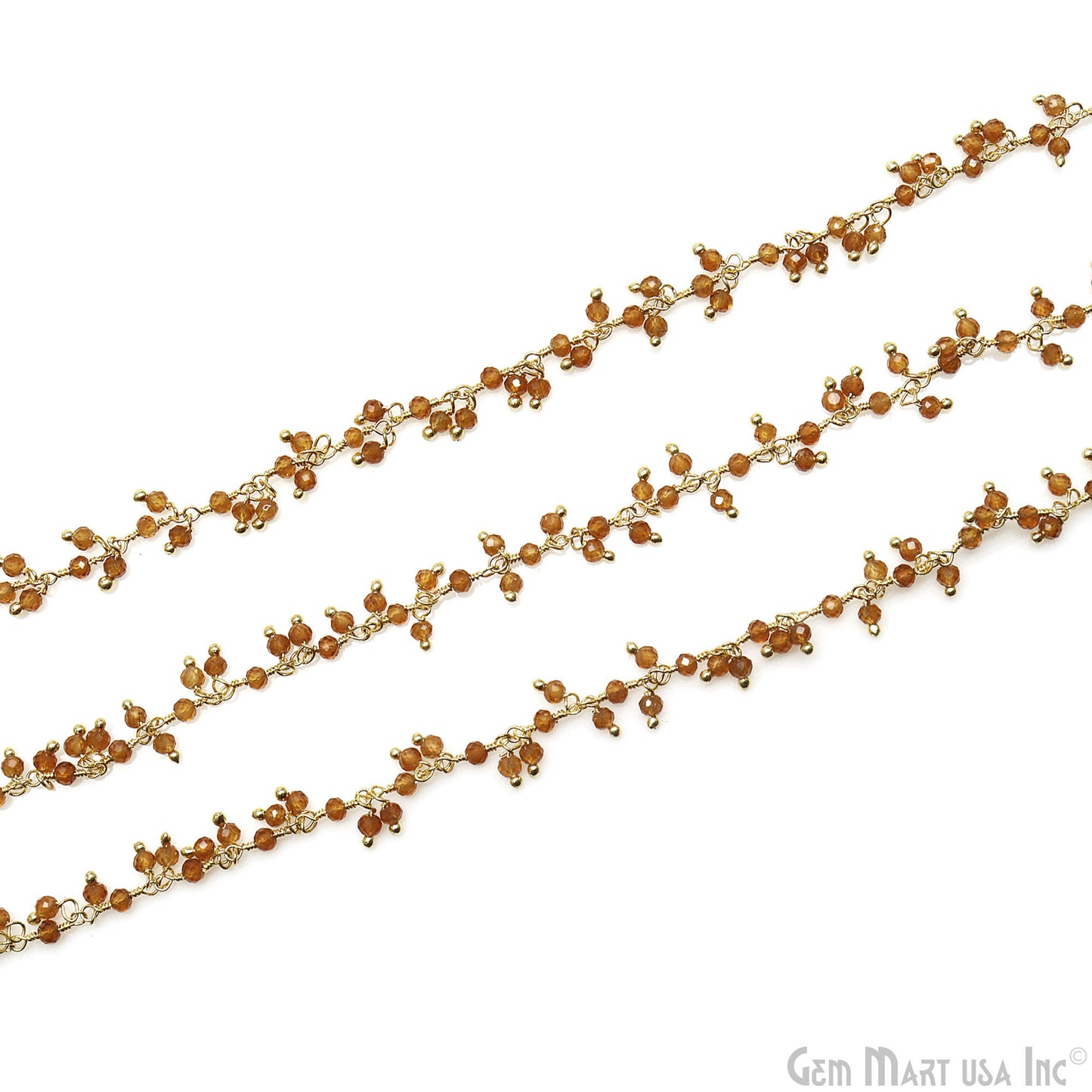 Citrine Faceted 2-2.5mm Beads Gold Wire Wrapped Cluster Dangle Rosary Chain