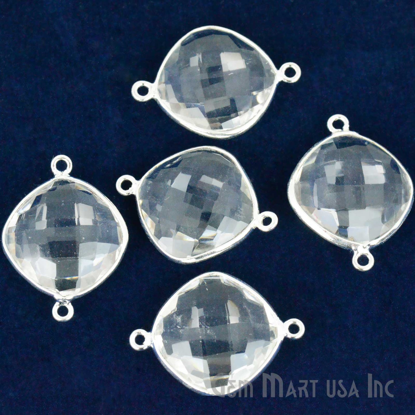 Cushion 16mm Double Bail Silver Bezel Gemstone Connector