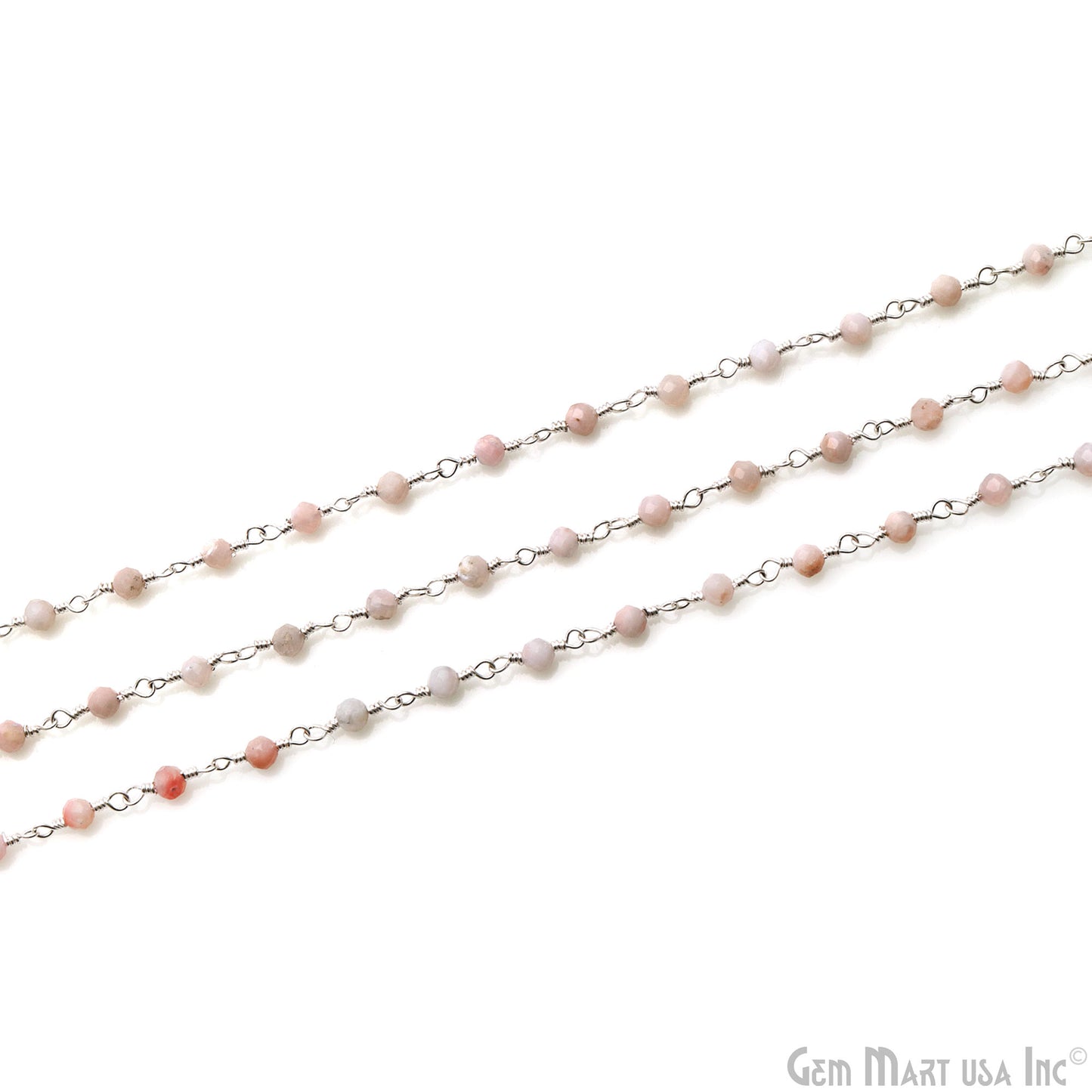 Pink Opal 3-3.5mm Sterling Silver Beaded Wire Wrapped Rosary Chain