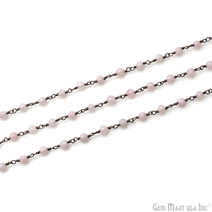 Light Pink Jade Faceted Beads 4mm Oxidized Wire Wrapped Rosary Chain