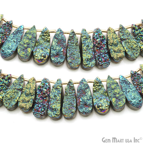 Green Druzy Pears Beads, 8 Inch Gemstone Strands, Drilled Strung Briolette Beads, Pears Shape, 23X10mm