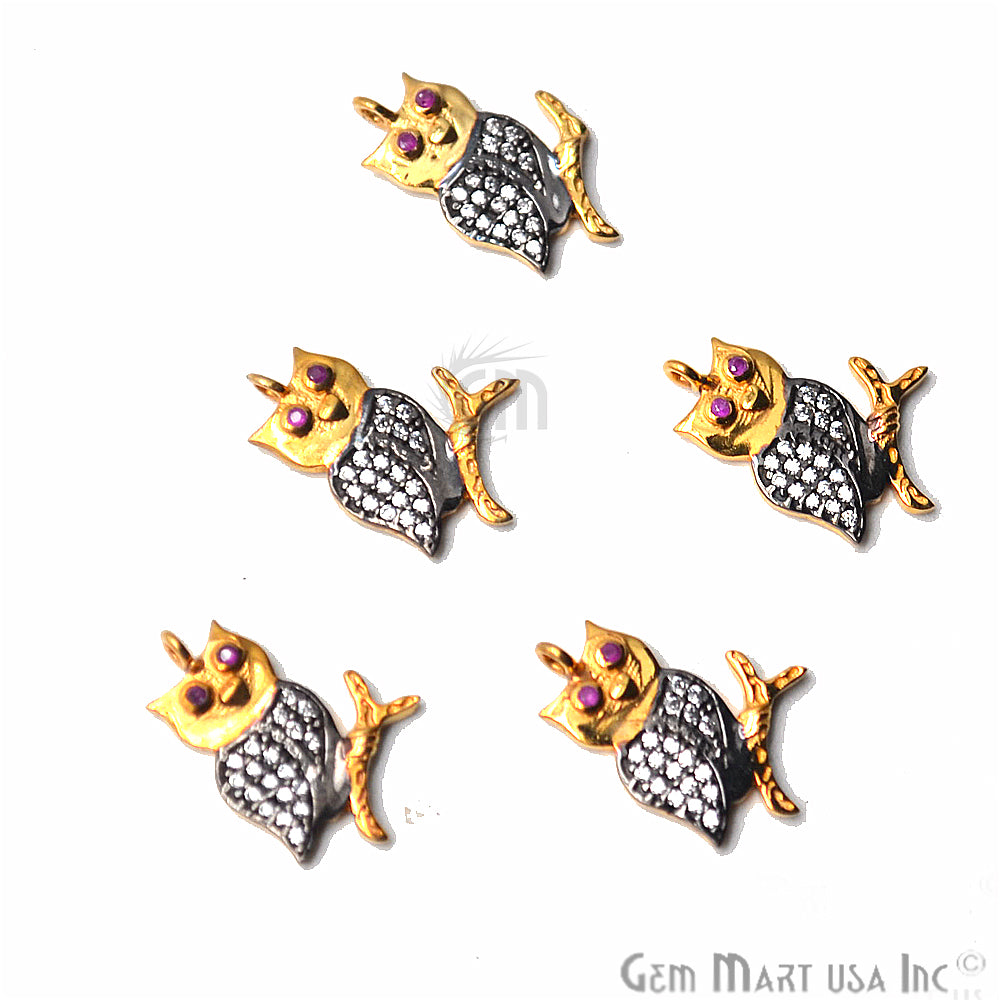 Cubic Zircon Pave 'Owl' Gold Vermeil Charm For Bracelet & Pendants - GemMartUSA