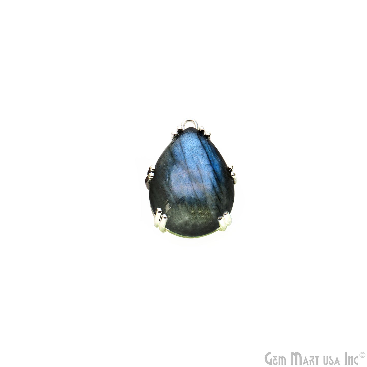 Flashy Labradorite Cabochon 23x16mm Pears Prong Silver Setting Single Bail Gemstone Connector