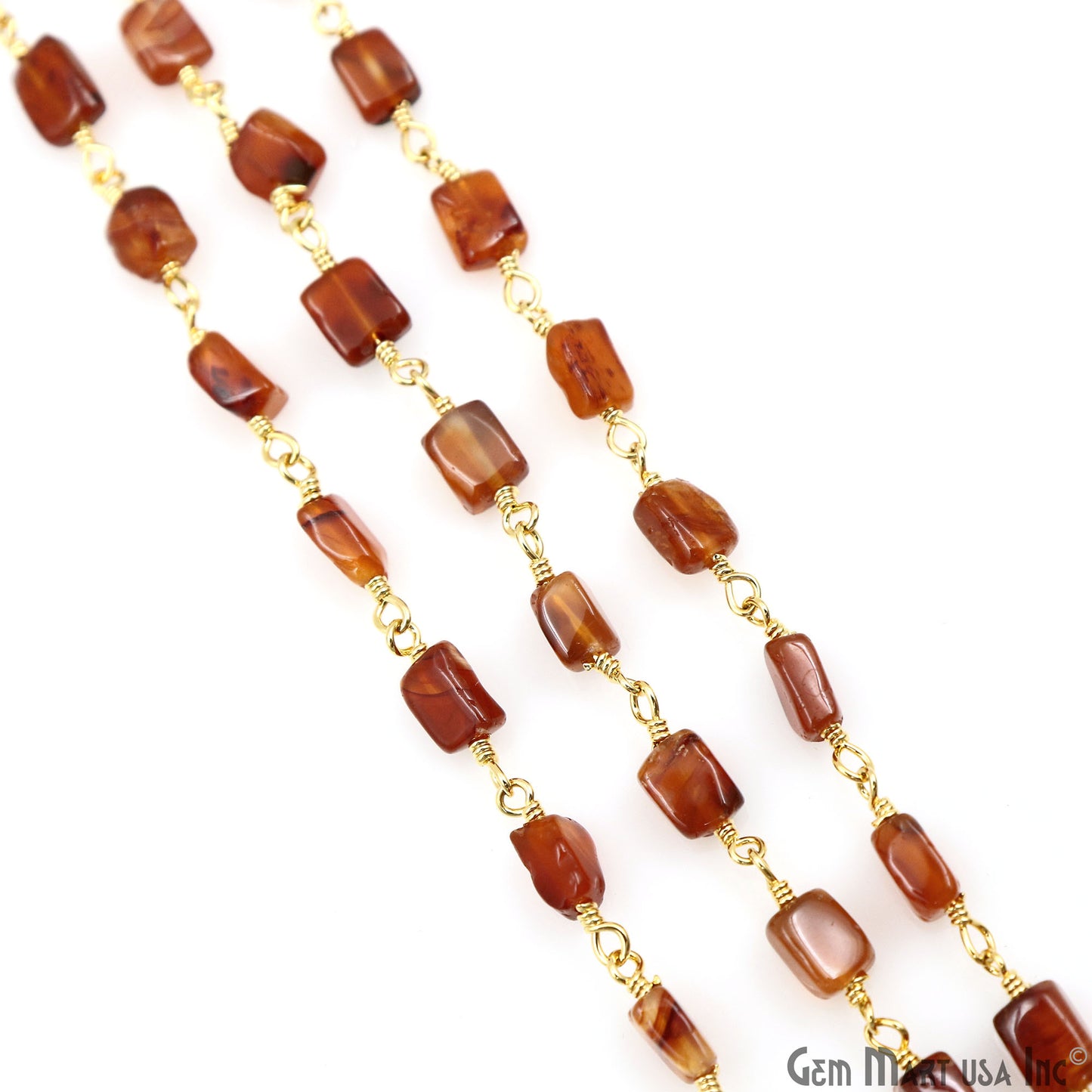 Dark Carnelian Beads 8x5mm Gold Plated Wire Wrapped Beaded Rosary Chain